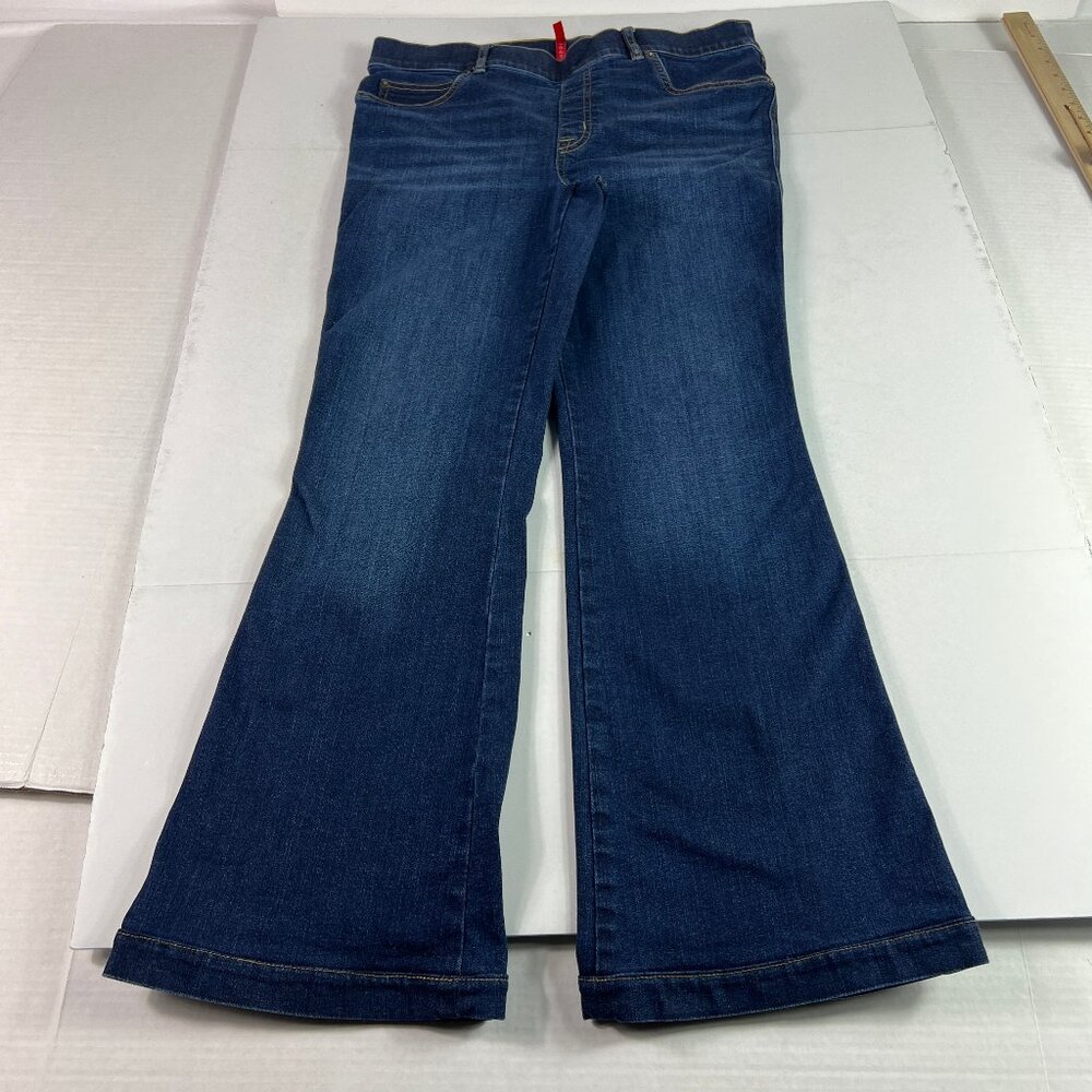Spanx Jean Women 32x28* Pull On Flare High Rise Blue Stretch Denim Tag L #20327R